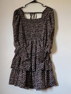 Byirrs Sz S Ruffled Black Floral Tiered Dress Zero Flaws